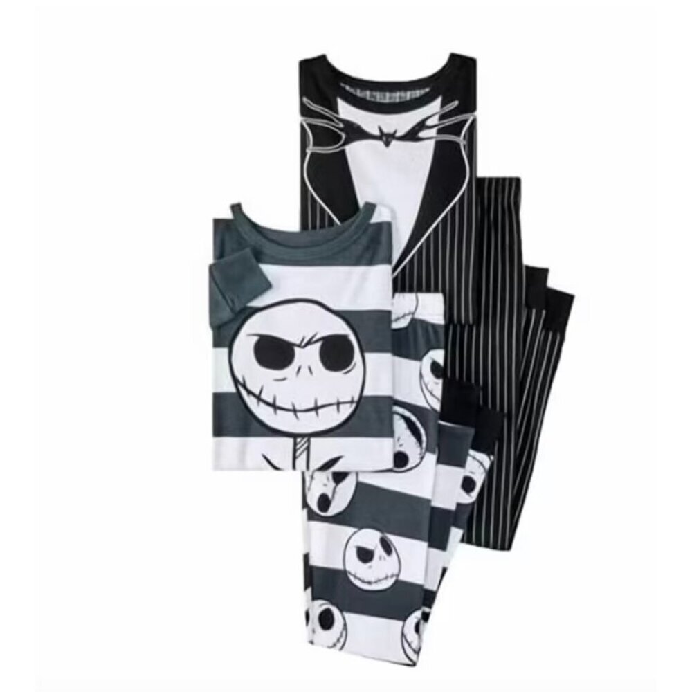 Boys' 4pc Nightmare Before Christmas Long Sleeve Pajama Set Black White Size 4